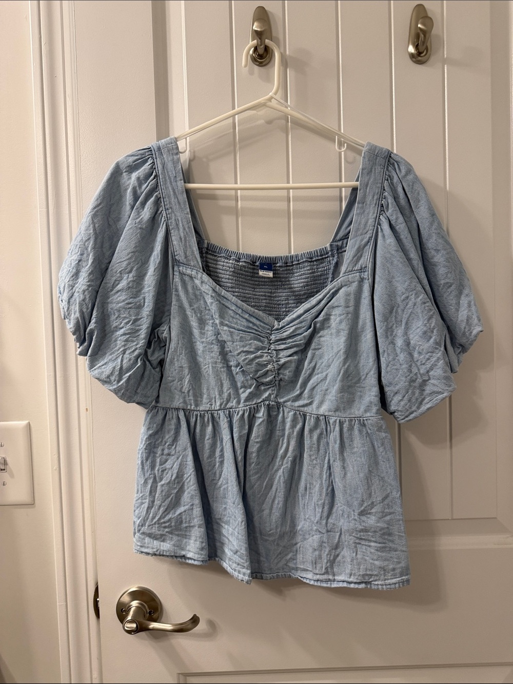 Old Navy, XL Light Blue Puff-Sleeve Square Neck Peplum Top